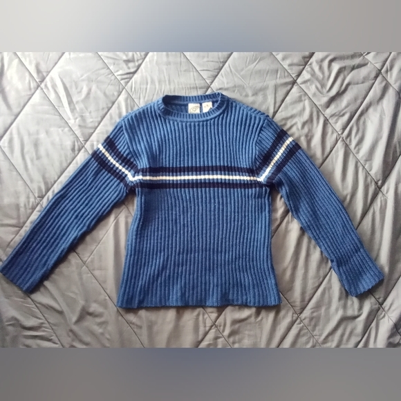 Women's Greendog Blue Ribbed All Over Crew Neck Knit Sweater Size Small Striped - Picture 3 of 11